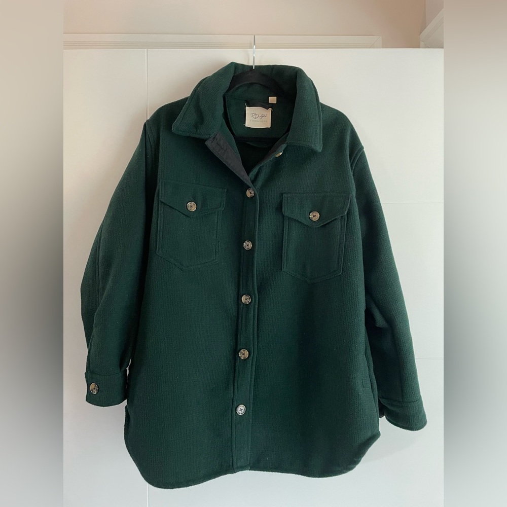 Oversized tweed deep green shacket from local Elora (ON) boutique in size Large